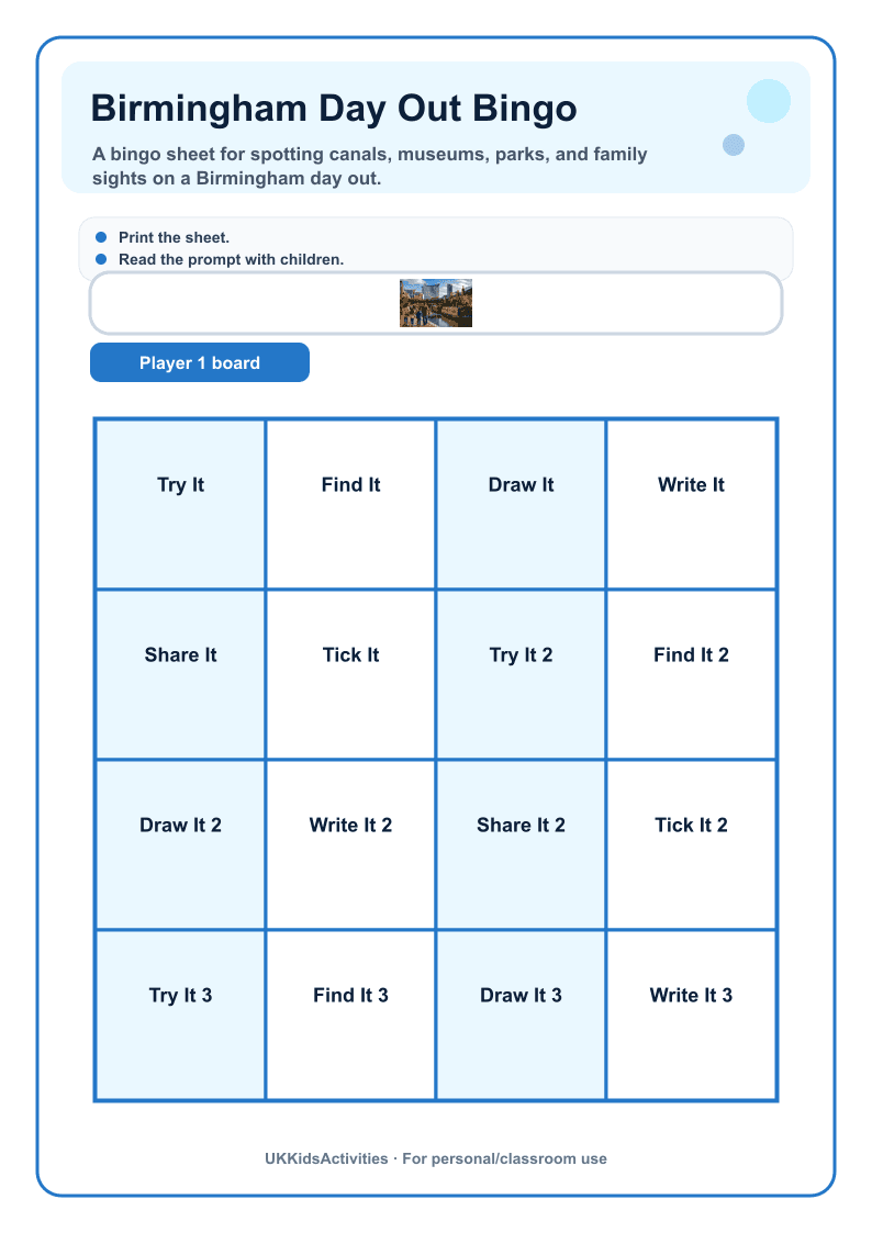Birmingham Day Out Bingo page 1