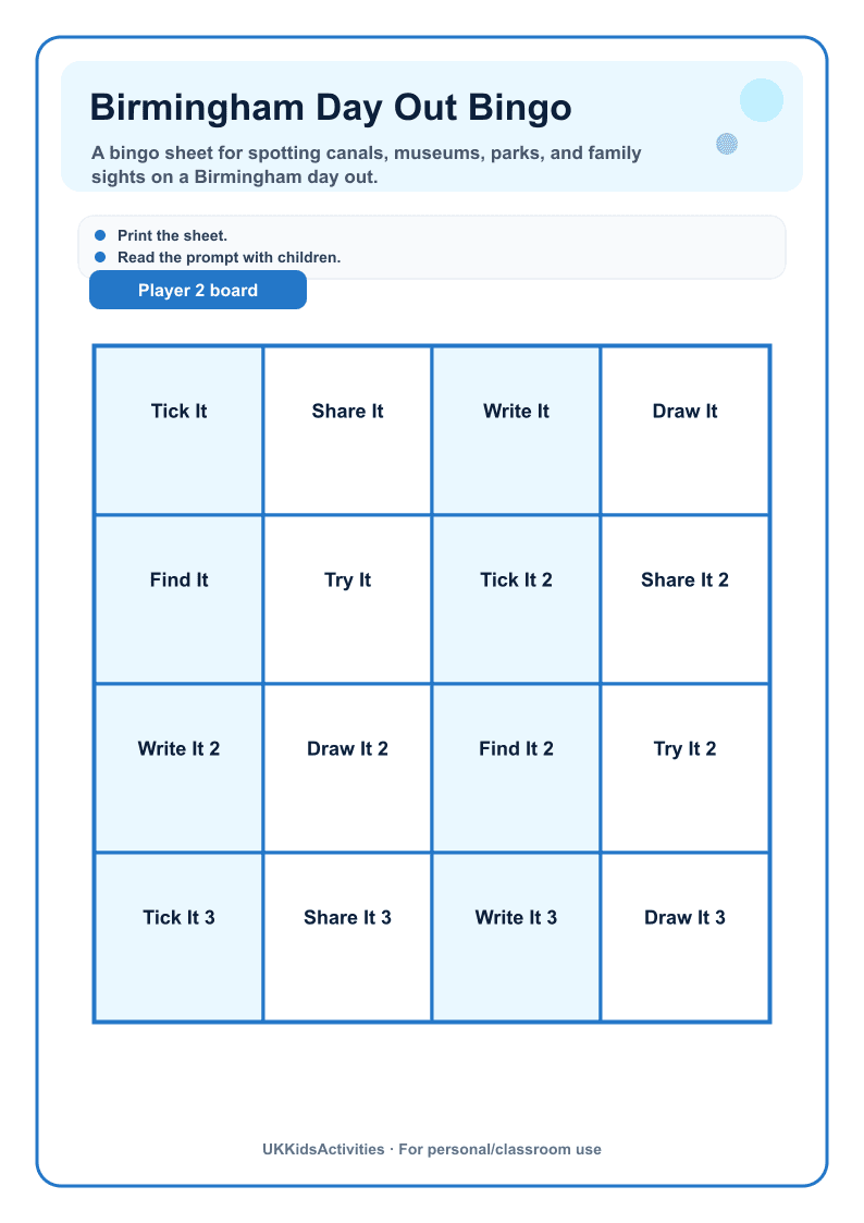 Birmingham Day Out Bingo page 2