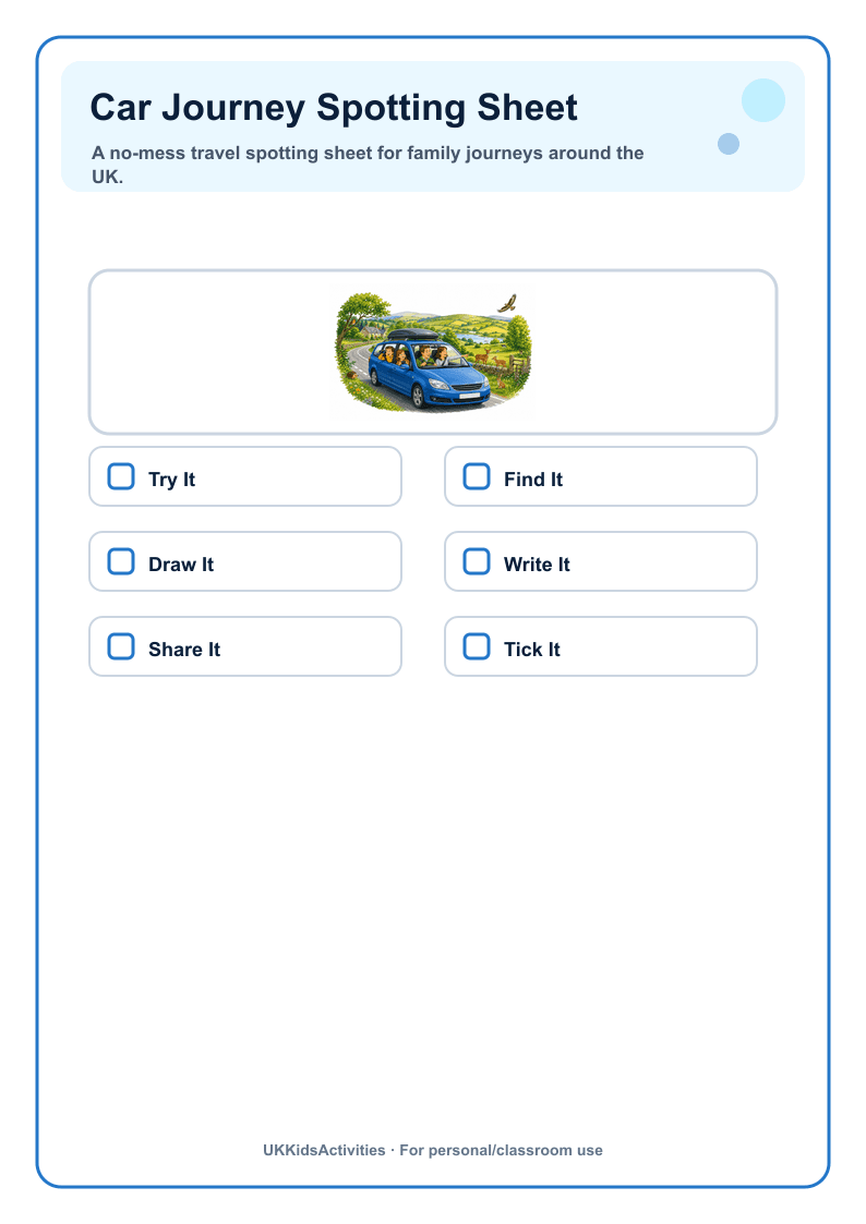 Car Journey Spotting Sheet page 1
