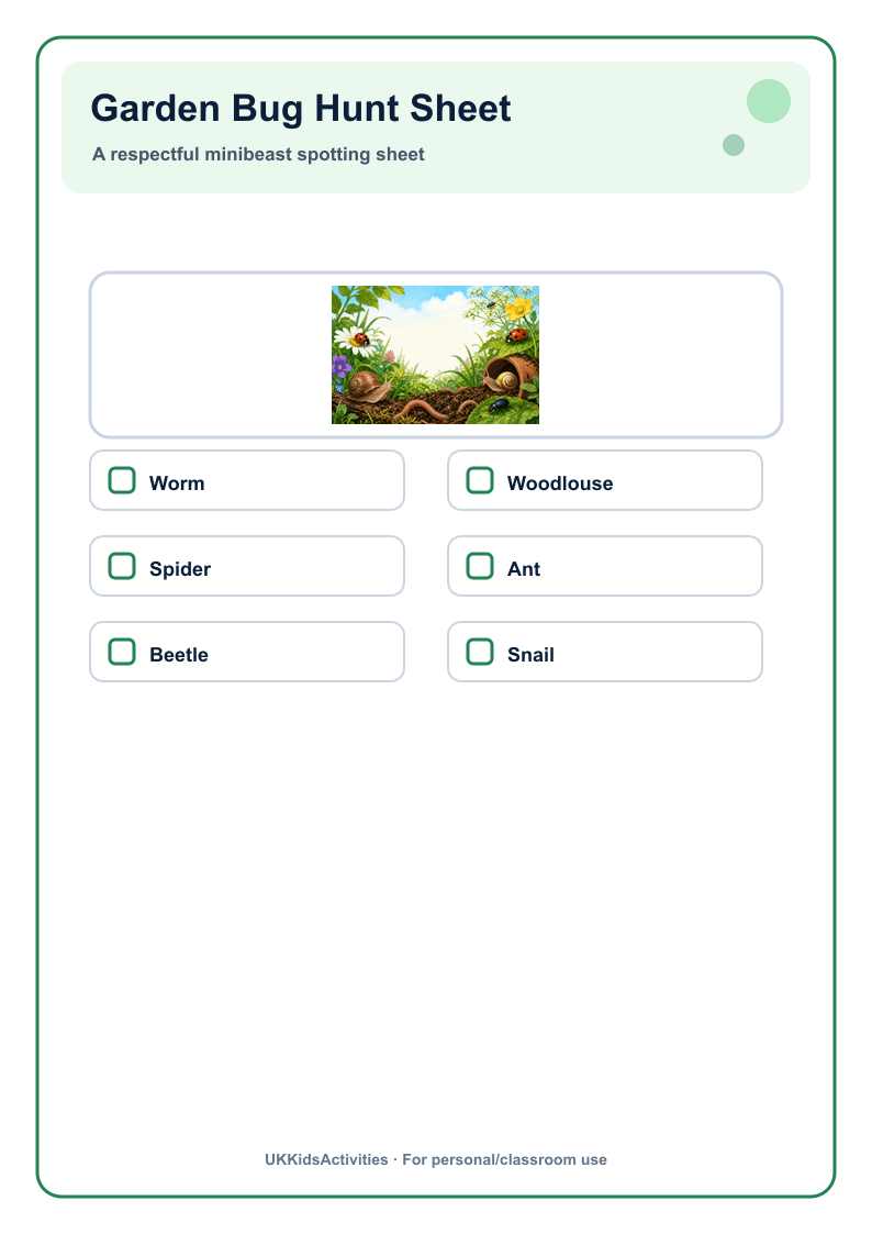Garden Bug Hunt Sheet page 1