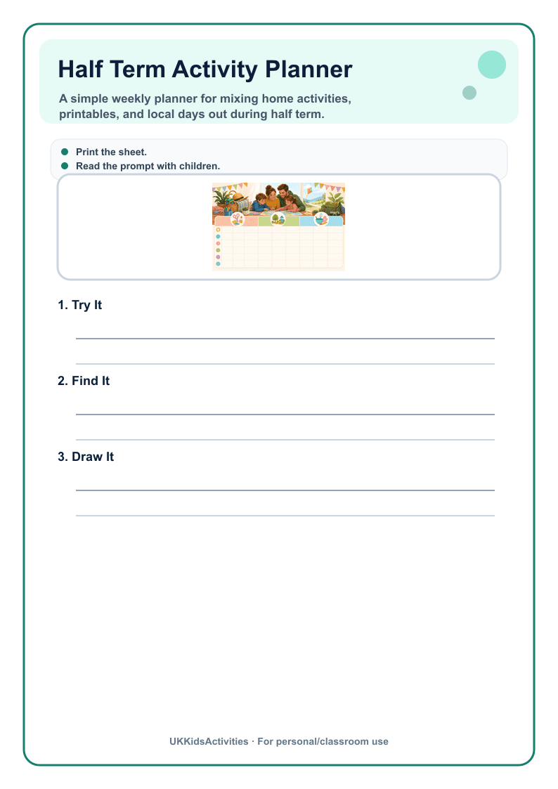 Half Term Activity Planner page 1
