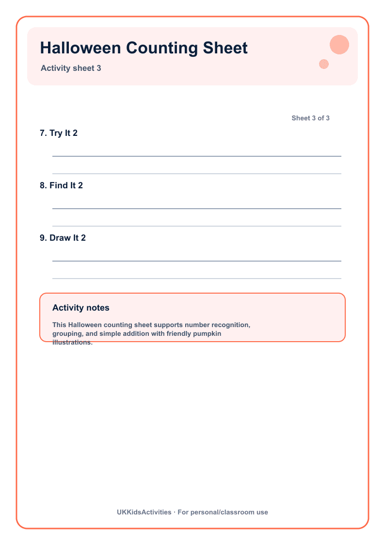 Halloween Counting Sheet page 3