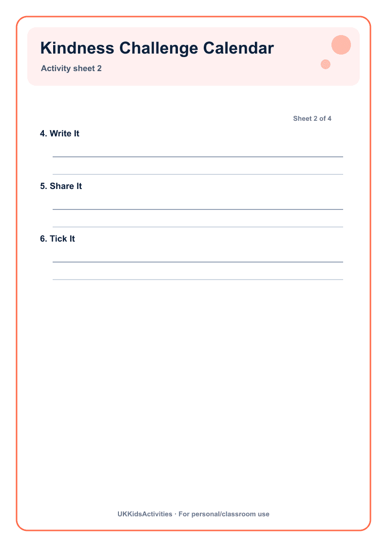 Kindness Challenge Calendar page 2