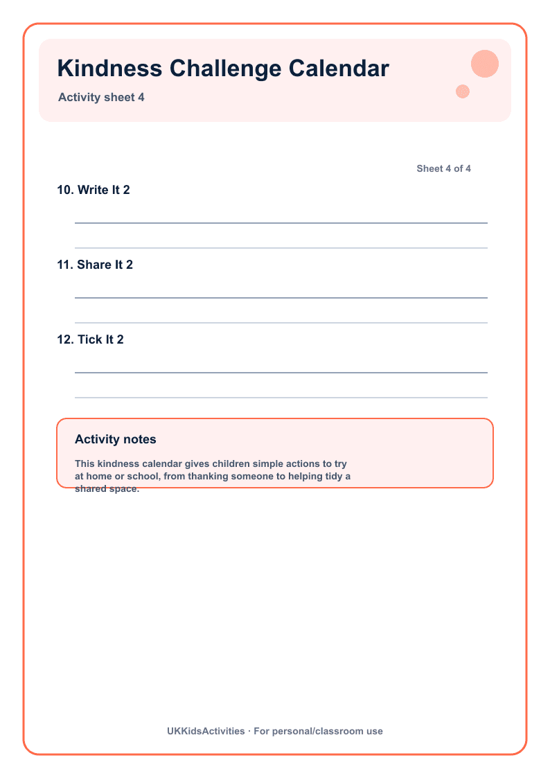 Kindness Challenge Calendar page 4