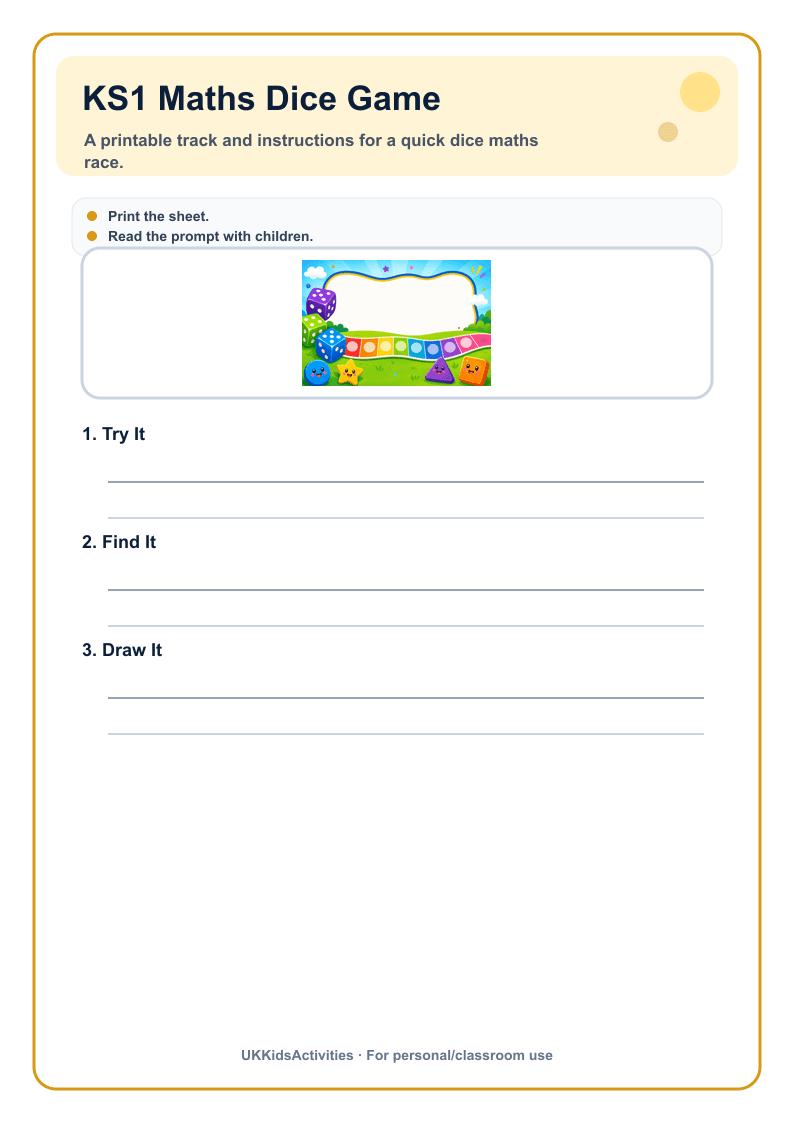 KS1 Maths Dice Game page 1