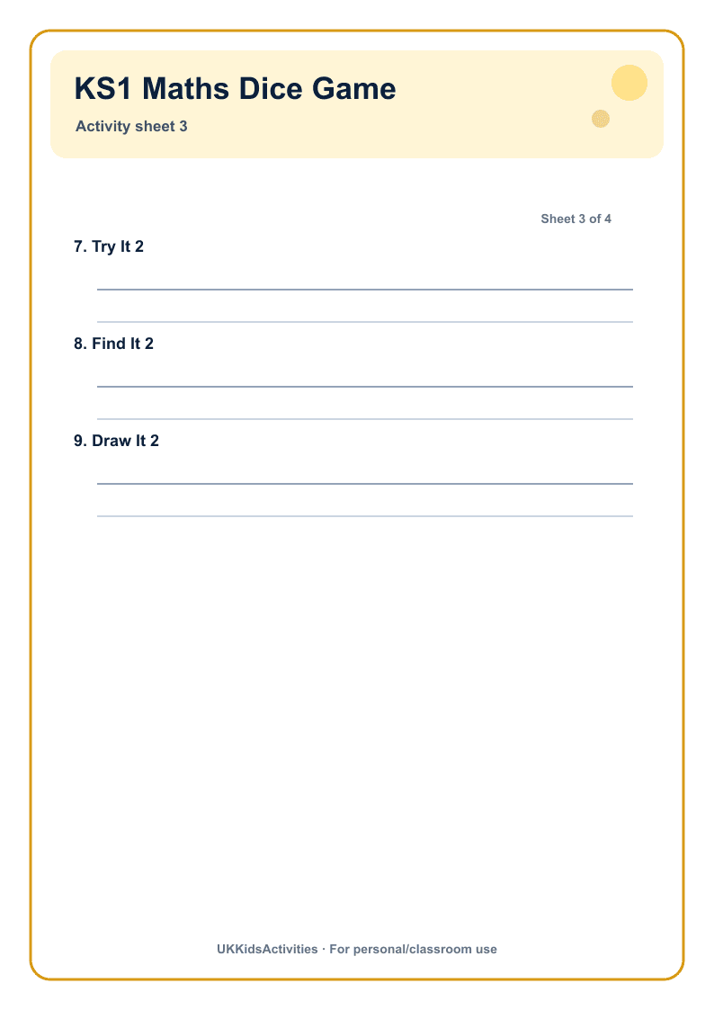 KS1 Maths Dice Game page 3