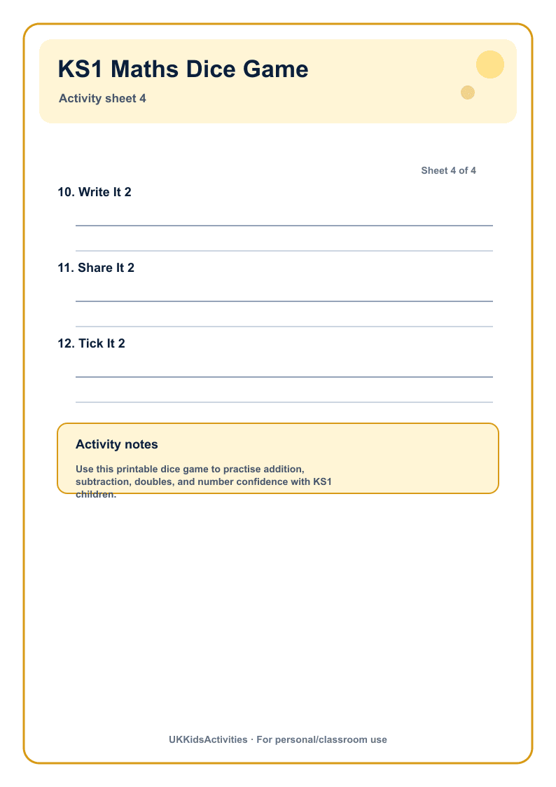 KS1 Maths Dice Game page 4