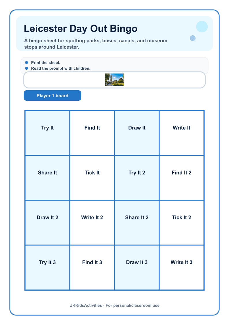 Leicester Day Out Bingo page 1