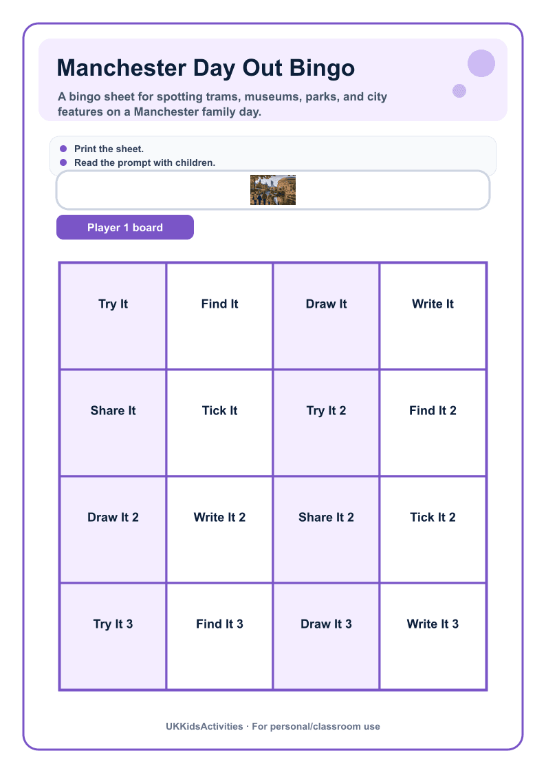 Manchester Day Out Bingo page 1
