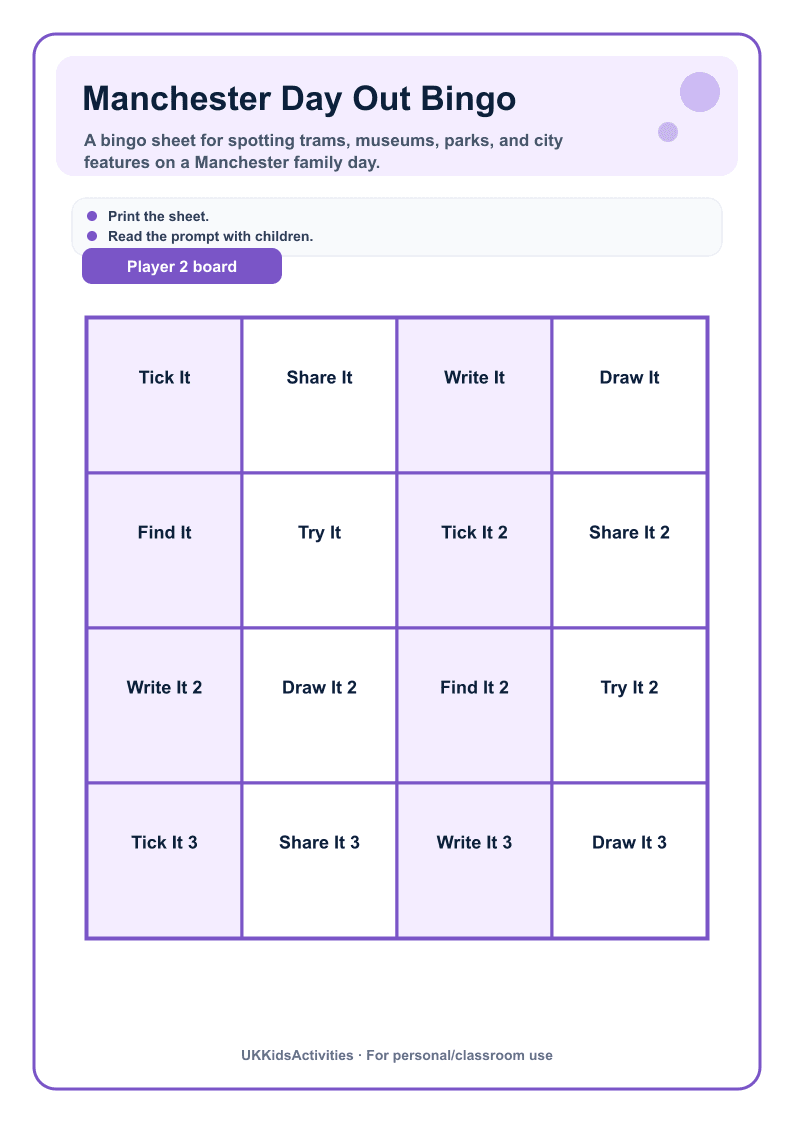 Manchester Day Out Bingo page 2