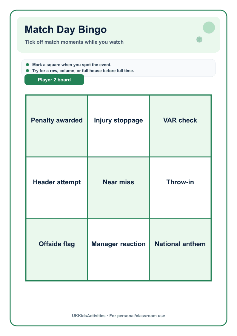 Match Day Bingo page 2