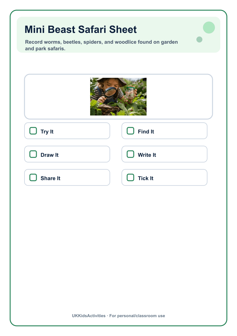Mini Beast Safari Sheet page 1