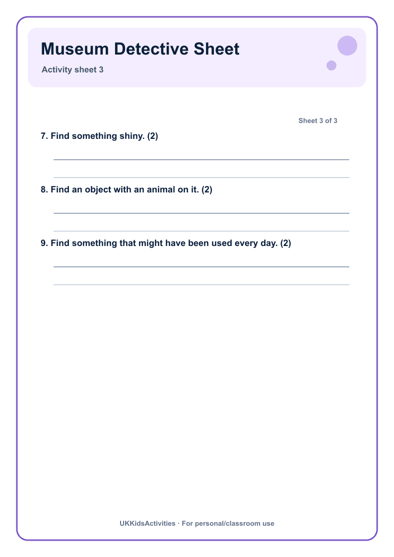 Museum Detective Sheet page 3