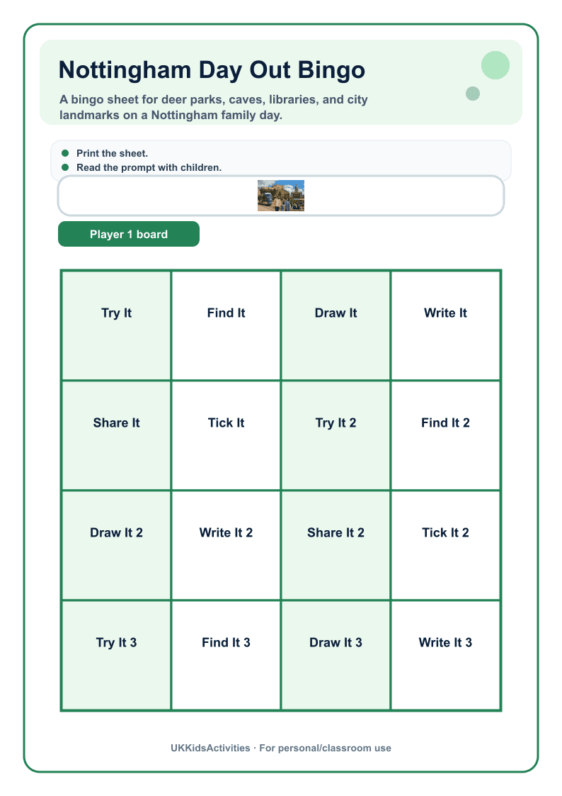 Nottingham Day Out Bingo page 1