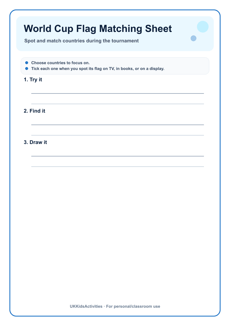 World Cup Flag Matching Sheet page 1