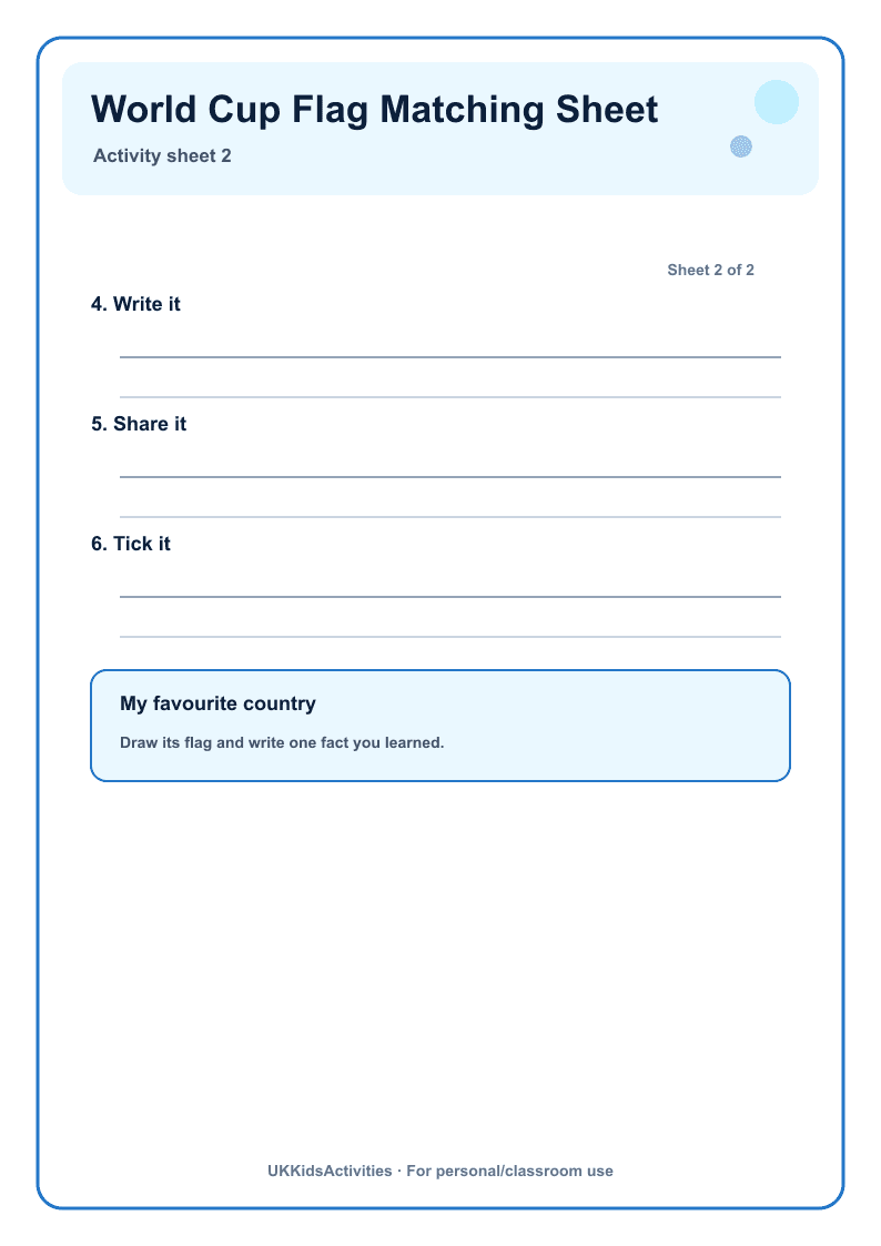 World Cup Flag Matching Sheet page 2