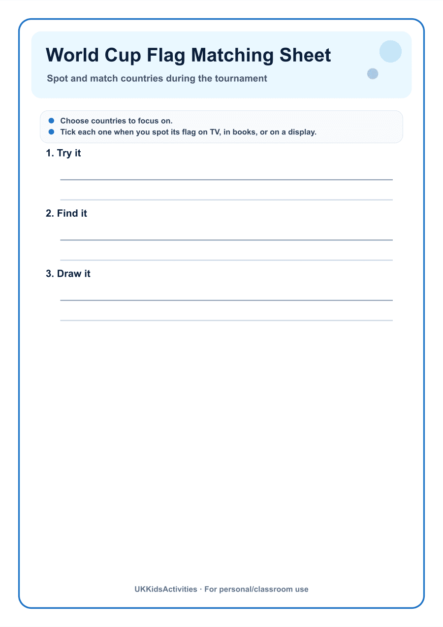 World Cup Flag Matching Sheet printable preview