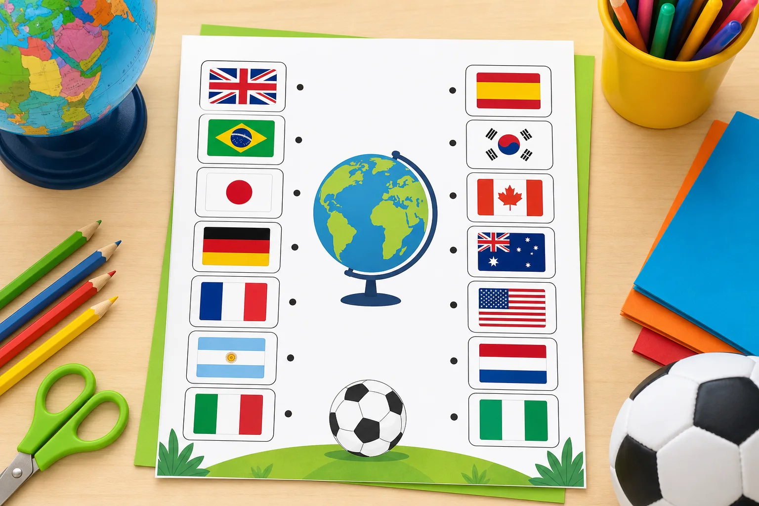 World Cup Flag Matching Sheet printable preview
