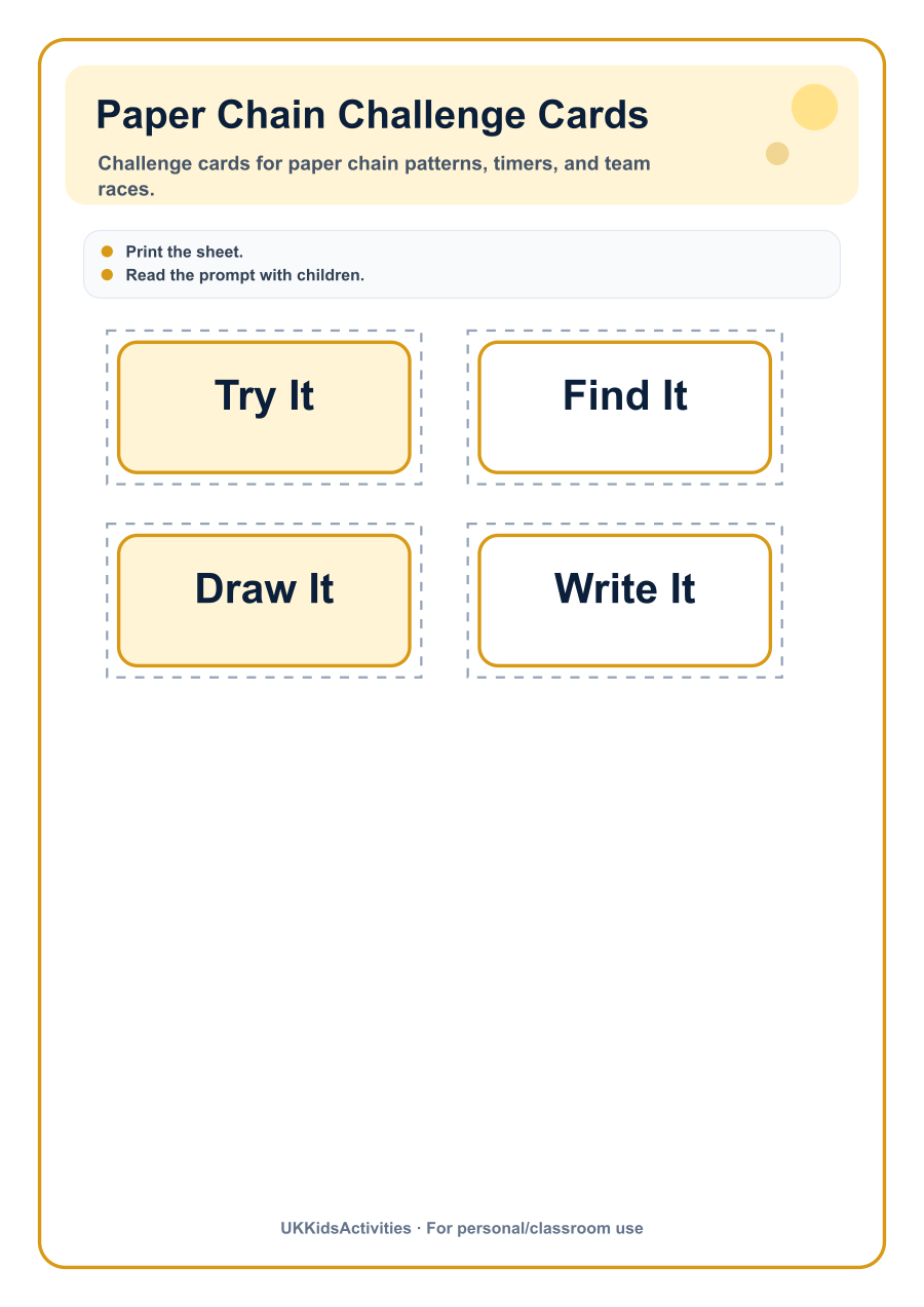 Paper Chain Challenge Cards printable preview